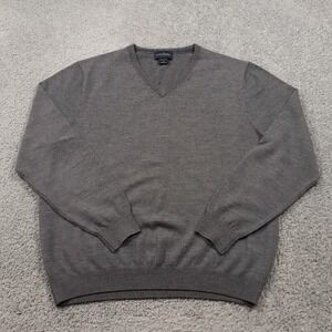 Scott Barber Sweater Merino Wool Mens Size Large V-Neck Pullover Gray